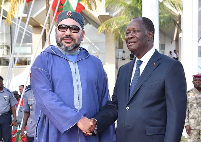 Le Roi Mohammed Vi et le Président ivoirien Alassane Ouattara.