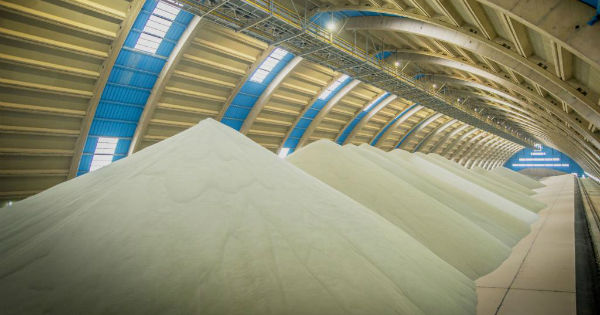 Stockage d’engrais de à Jorf Lasfar, au Maroc. Crédit: OCP