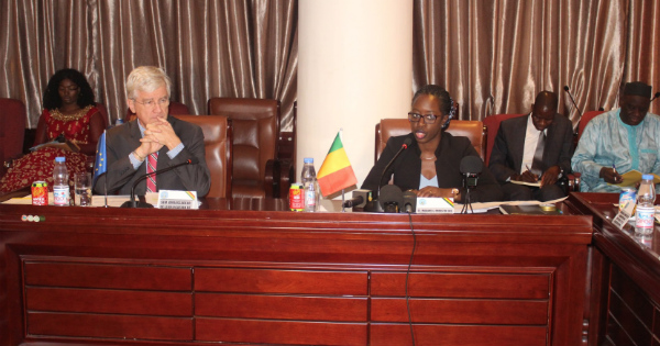 La ministre malienne des Affaires étrangères et de la Coopération internationale, Kamissa Camara, et l\'ambassadeur, chef de délégation de l’UE, Alain Holleville. Crédit: DR