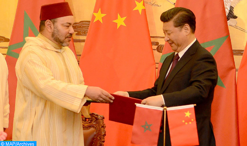 Le Roi Mohammed VI et le Président de la République populaire de Chine, Xi Jinping lors de la Visite Royale à Pékin, en mai 2016.