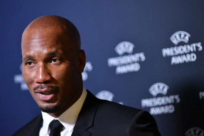 This handout picture taken and released by UEFA on October 1, 2020, shows Ivorian former international Didier Drogba speaking to the press  during the UEFA Champions League group stage draw at the RTS studios in Geneva. (Photo by Harold Cunningham / UEFA / AFP) / RESTRICTED TO EDITORIAL USE - MANDATORY CREDIT "AFP PHOTO / UEFA / HAROLD CUNNINGHAM" - NO MARKETING NO ADVERTISING CAMPAIGNS - DISTRIBUTED AS A SERVICE TO CLIENTS