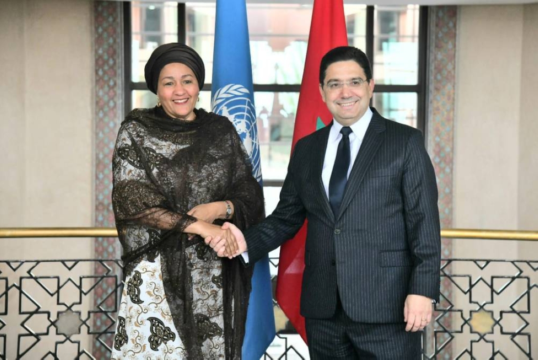 Nasser Bourita accueillant Amina J. Mohammed