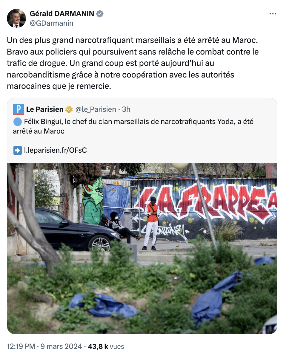 Tweet du ministre Darmanin