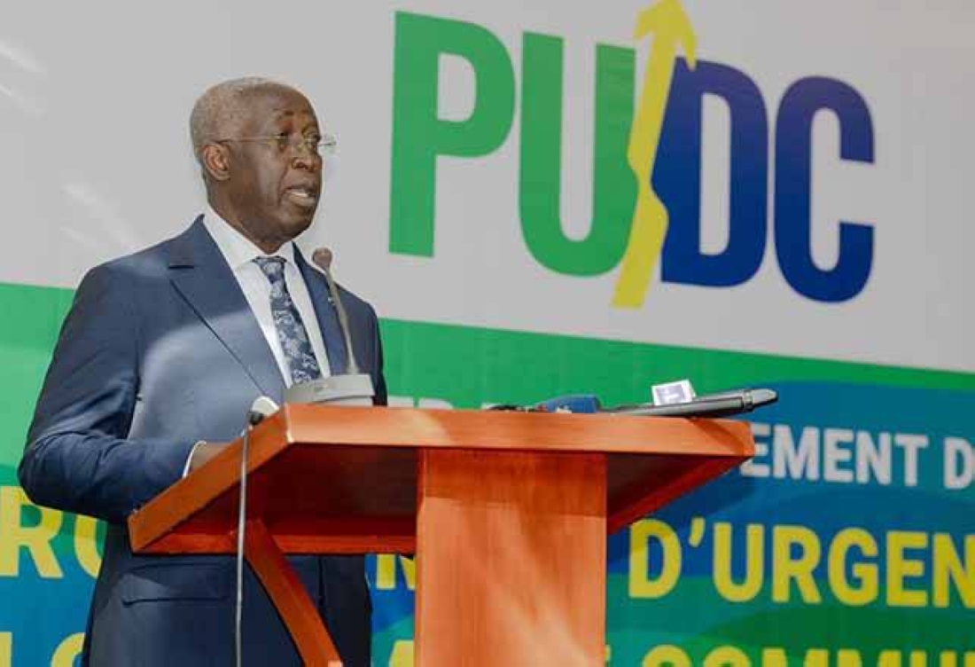 Le Premier ministre de la Transition, Raymon Ndong Sima lors du lancement du PUDC