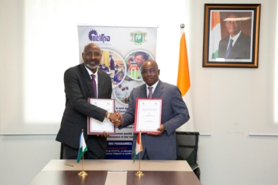 Koffi N'Guessan, le Ministre ivoirien de l'Enseignement Technique, de la Formation Professionnelle et son homologue djiboutien Moustapha Mohamed Mahamoud