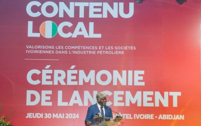 Le Premier ministre ivoirien, Robert Beugré Mambé lors de la cérémonie de lancement de la plateforme numérique dédiée au contenu local dans les activités pétrolières et gazières.