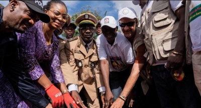 La ministre guinéenne des Postes, des Télécommunications et de l'Economie numérique, Rose Pola Pricemou, lors de la pose de la première pierre du Hub numérique à Fria.