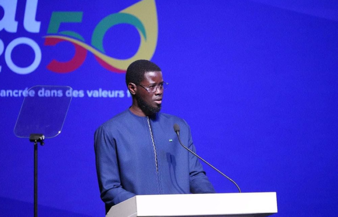 Le président sénégalais Bassirou Diomaye Faye lors de la présentation du nouveau programme de développement "Sénégal 2050"