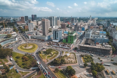 Vue aérienne du quartier d’affaires du Plateau, à Abidjan