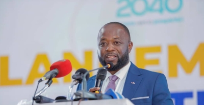 Le ministre guinéen du travail et de la fonction publique, Faya François Bourouno dans son discours de lancement de la politique nationale de sécurité et santé au travail.
