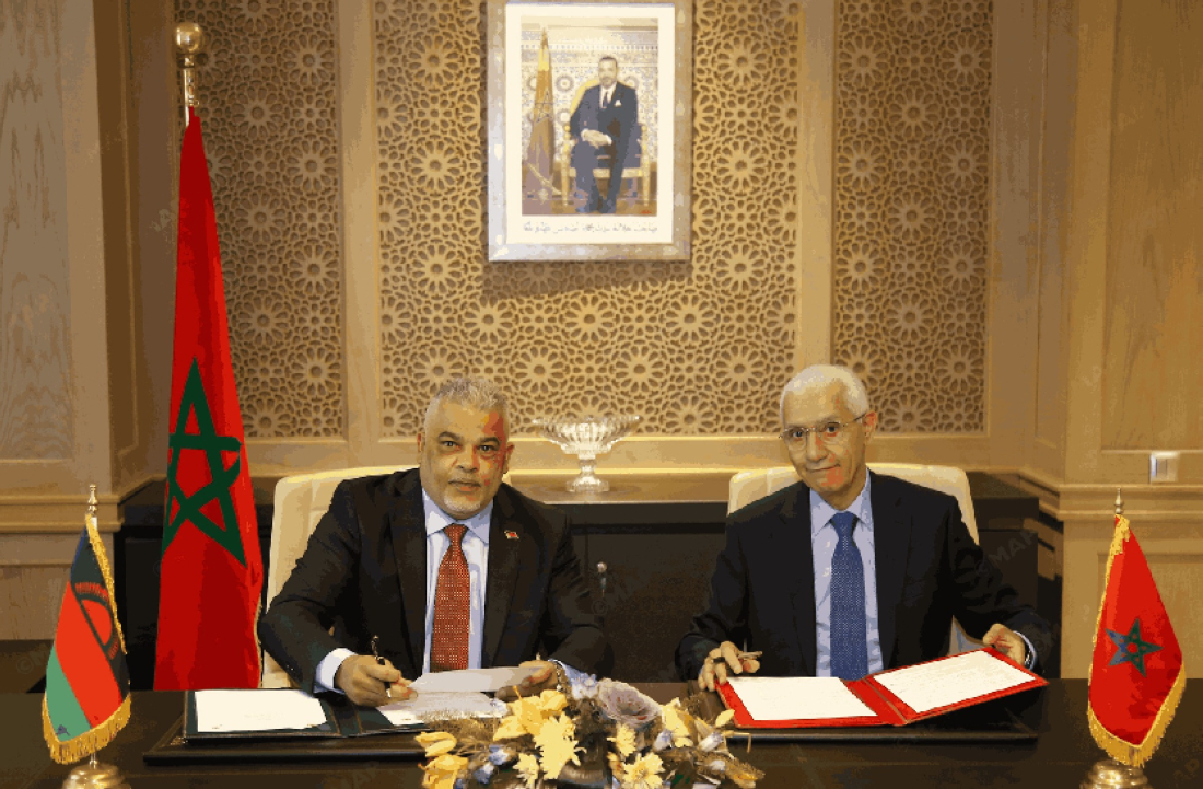 Le président de la Chambre des représentants, Rachid Talbi El Alami, et le président de l’Assemblée nationale du Malawi, Sameer Gaffar Suleman,