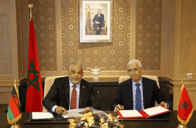 Le président de la Chambre des représentants, Rachid Talbi El Alami, et le président de l’Assemblée nationale du Malawi, Sameer Gaffar Suleman,