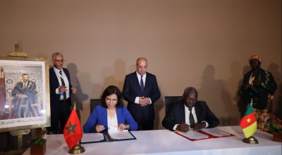 La secrétaire d’État chargée de la Pêche maritime, Zakia Driouich et le ministre camerounais de l’Élevage, des Pêches et des Industries animales, Taïga
