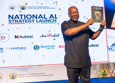 Le président ghanéen John Dramani Mahama lors du lancement officiel de sa stratégie nationale d’intelligence artificielle