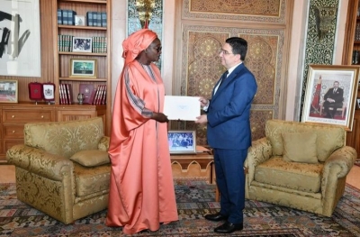 La Commissaire de l’Union africaine chargée du développement économique, du tourisme, du commerce, de l’industrie et des mines, Francisca Tatchouop Belobe et le ministre des Affaires étrangères, de la Coopération africaine et des Marocains résidant à l’étranger, Nasser Bourita,