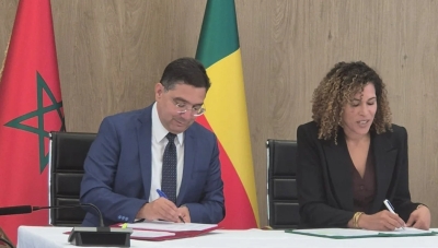 Le ministre des Affaires étrangères, Nasser Bourita, et son homologue béninoise, Corinne Amori Brunet, ministre des Affaires étrangères chargée de l'Intégration des Afrodescendants.